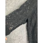 Black Sheer Patterned Button Down Blouse 3/4 Sleeve Floral Overlay Shirt Size L Photo 2