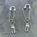 Handmade Unique Elegant Punk Gothic Style Tooth Safety Pin Design Hoop Earrings, Boho Photo 4