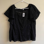 Old Navy S- Black Frilly Sleeves Blouse Square Neckline Lace Photo 0