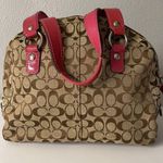 Coach Signature Tan and Pink Large Hampton Dome Shaped Zip Bag w dust bag Photo 2