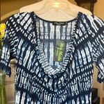 Blue and White Rain Cowl Neck Dress Photo 3