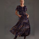 Anthropologie  Somerset Maxi Dress XXS Purple Velvet Tiered Smocked Gown Coquette Photo 2