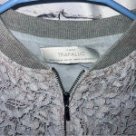 ZARA  Women’s Light Blue Lace Cropped‎ Zip Up Jacket Size Medium Photo 4