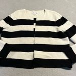 Elle Black & White Striped Heavyweight Knit Open Sweater Cardigan Jacket Large Photo 0