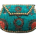 Ramla Handmade Moroccan Turquoise Tile Mosaic Clutch Crossbody with Gold Chain Blue Photo 0