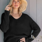 Jenni Kayne  V Neck Cotton Cabin Sweater Black Photo 0