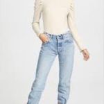 Free People Cream Crepe Mock Neck Puff Sleeve Blouse Lightweight Stretch EUC SzS Photo 12