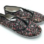 Womens Sneakers Low Top Fabric Lace Up Floral Black Pink Size 10 Photo 0