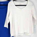 Talbots Stretch Weekend Tee Shirt Size 2X Petite White Roll Cuff Blue White Photo 0