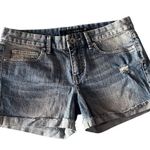 Calvin Klein Distressed Jean Shorts Roll Cuff Med Wash Women's 6 Denim Festival Photo 0