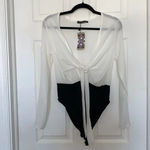 Boohoo  White Black Tie Front Bodysuit Size 4 Photo 1