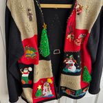 Lisa International Christmas patchwork cardigan size large Black Photo 5