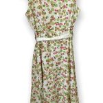 VINTAGE Cherry Print Dress with Sash 100% Cotton Size Small Green Photo 1