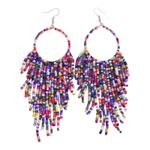 Boho Chic Colorful Fashion Statement Beaded French Wire Closure Dangle Earrings Pink Photo 7
