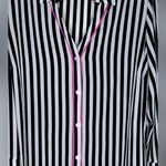 Jones New York Signature Crepe Black & White Striped Blouse w/Pink Piping
SZ L Photo 2