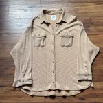 Aerie Women’s Lumber Jane Oversized Waffle Button Down Light Brown Shirt Size XL Photo 1