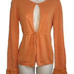 White + Warren Silk Cotton Knit Button Tie Long Sleeve Cardigan Orange Medium Photo 0