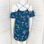 Mi Ami Francesca’s Floral Cold Shoulder Tiered Ruffle Shift Dress Teal XS Blue Photo 3