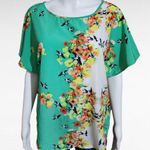 Adiva Sea Green Floral Round Neck Blouse Size Medium Photo 1