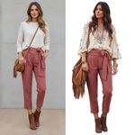 Anthropologie NEW ETT:TWA Rose Jacquard Aubade Tie Waist Pants Tapered Cropped 8 Photo 1