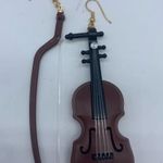 NEW brown violin and bow asymmetrical music instrument fashion earrings Photo 5