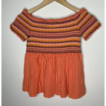 Coco + Jaimeson  Womens Medium Top Smocked Cropped Peplum Ruffle Orange Multicolor Photo 0