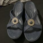 Crocs Women's Navy Blue SLIP ON WEDGE Sandals with Jewel Accent CLEAN EUC Photo 7