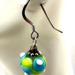 Sterling silver blue and green glass blown lamp work bead earrings Photo 1