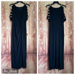 Alex Evenings  Embellished Ladder Sleeve Draped Knot Front Gown Navy Blue Size 6P Photo 2
