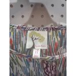 Fig and Flower Tunic Top XL Abstract Print 3/4 Sleeve Round Neck Button Detail Purple Photo 1