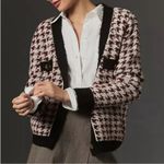 Anthropologie Maeve  Maroon Houndstooth Chunky Soft Knit Sweater Cardigan Small Photo 2
