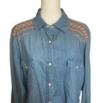 Wrangler Retro Boyfriend Style Embroidered Pearl Snap Chambray Top Large Western Photo 0