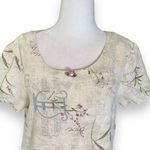 Vintage 90s Maxi Dress Cream Purple Floral Print Rosette Detail Linen Scoopneck Purple Photo 1