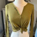 Forever 21 Green Vneck Knit Crop Top Long Sleeve Womens Medium Photo 6