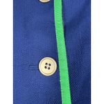 J.Crew Blazer Womens Navy Green Trim Button Front Collarless Jacket Size 18 Photo 4