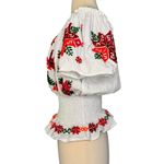 Mexican Embroidered Peasant Blouse Floral Ethnic Authentic White Smocked Top S/M Size undefined Photo 9