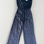 Melissa Nepton Jumpsuit Women XS Navy Satin Lauren Relaxed Pockets Cap Sleeve Blue Photo 1