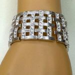 Silver Tone Rhinestone Stretch Cuff Bracelet Photo 1