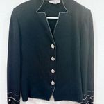 St. John  Evening Black Embellished Knit Jacket – Diamond Buttons, Size 10, Rare Photo 0