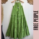 Free People maxi dress tiered halter ruffled cotton open-back Small Photo 2