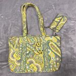 Vera Bradley Tote Shoulder Bag & Coin Purse Lemon Parfait Yellow Gray Paisley Photo 0