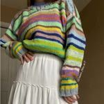 hand knit striped funky fun multi colored oversized sweater Blue Size M Photo 1
