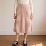 Mustard Seed  Blush Pink Velvet Pleated Midi Skirt Size Medium Soft Flowy A-Line Photo 8