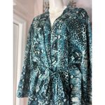 iCollection Blue Cheetah Leopard Silky Kimono Wrap Robe Plus Size 3X Green Photo 4