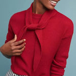 Anthropologie  Moth Central Park Red Neck-Tie Sweater Ribbed Preppy Holiday Photo 0