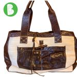 THREADS OF EVOLUTION "WANDERLUST" WEEKENDER BAG CREAM CHINDI RUG & BROWN LEATHER Photo 1