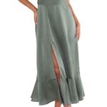 Show Me Your Mumu Plus 1X Claire Midi Dress Formal Ruffle Side Slit Sage Satin Photo 0