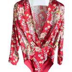 ZARA BLOGGER FAVORITE RED SATIN RED FLORAL PRINT ORIENTAL BODYSUIT BODY SZ S Photo 1
