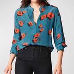 Equipment  Femme X-small 100% silk Leonne top in tapestry blue red poppy flower Photo 0
