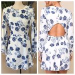 Lulus NWOT Darling Simplicity White and Blue Floral Linen Cutout Mini Dr… Photo 1